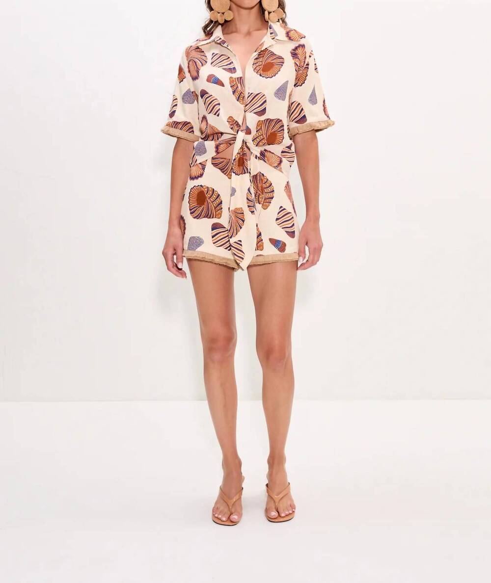 NEW SIMON MILLER mina linen fringe short in natural shell